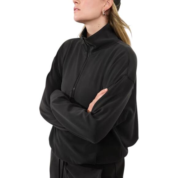 Athleta Seasoft 1/4 Zip Bubble Hem Sweatshirt Black Size Medium - Picture 7 of 11